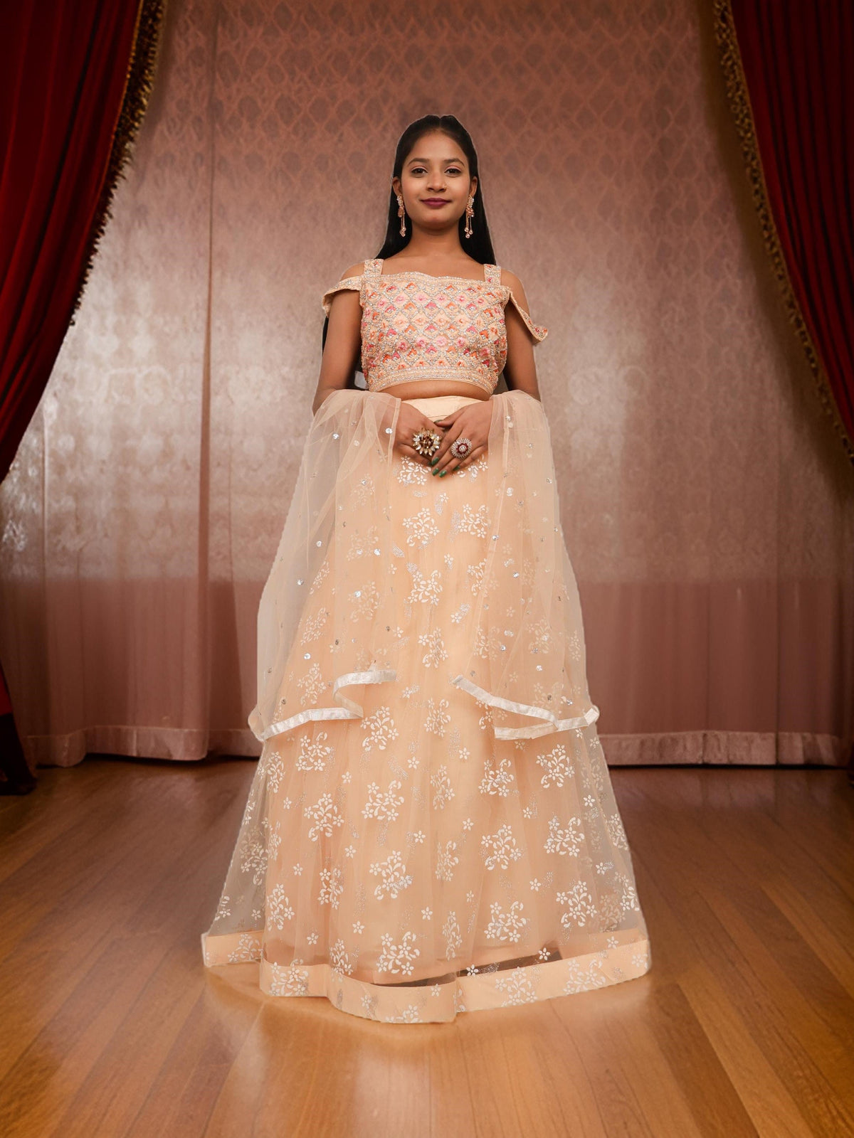 Embroidered Cold Shoulder Lehenga Choli Set