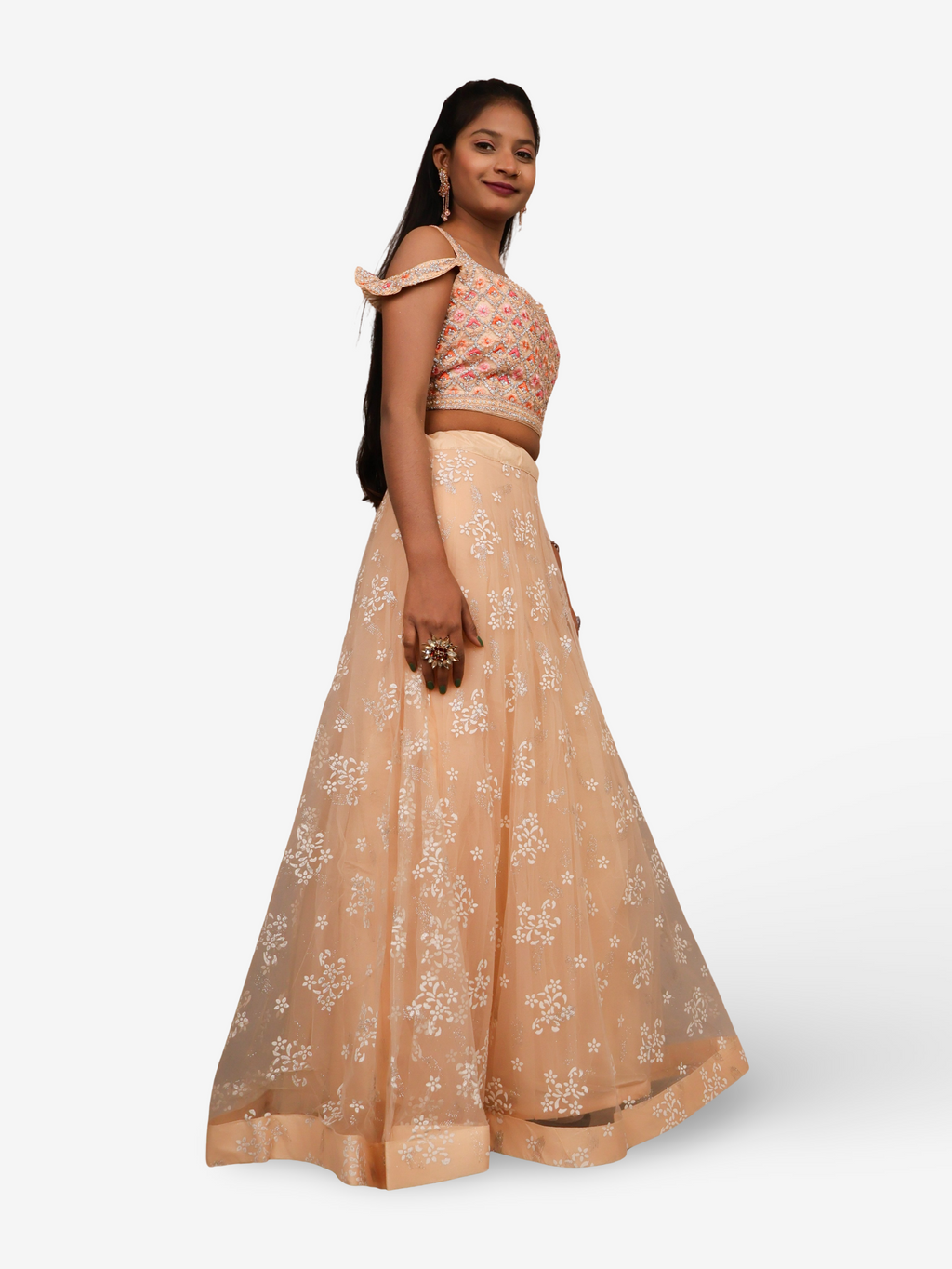 Embroidered Cold Shoulder Lehenga Choli Set