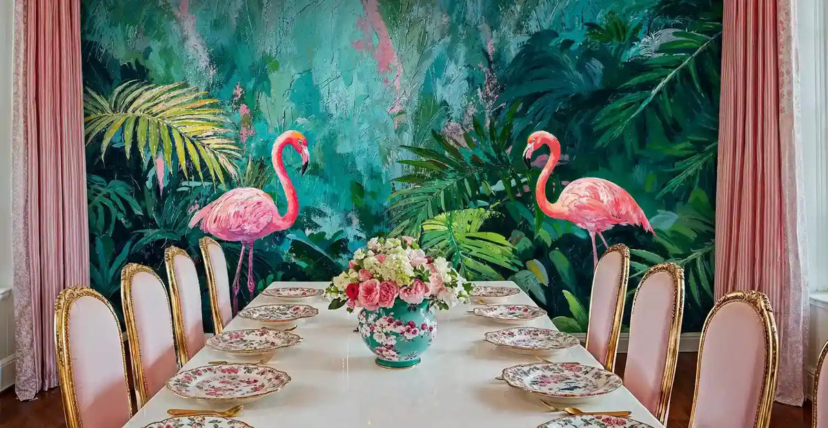Tropical Flamingo Paradise Wall Mural