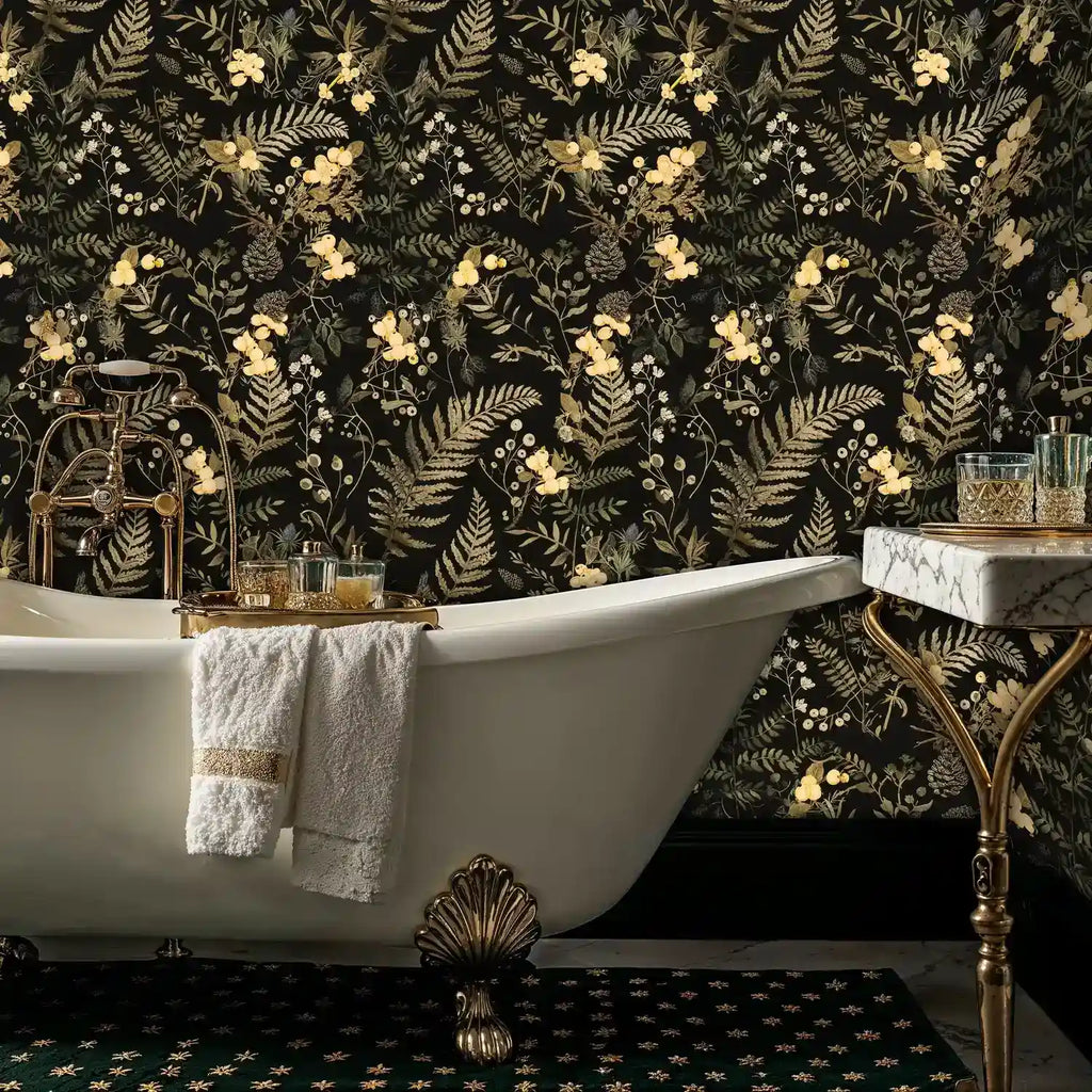 Gilded Botanical Wallpaper in Black and Gold