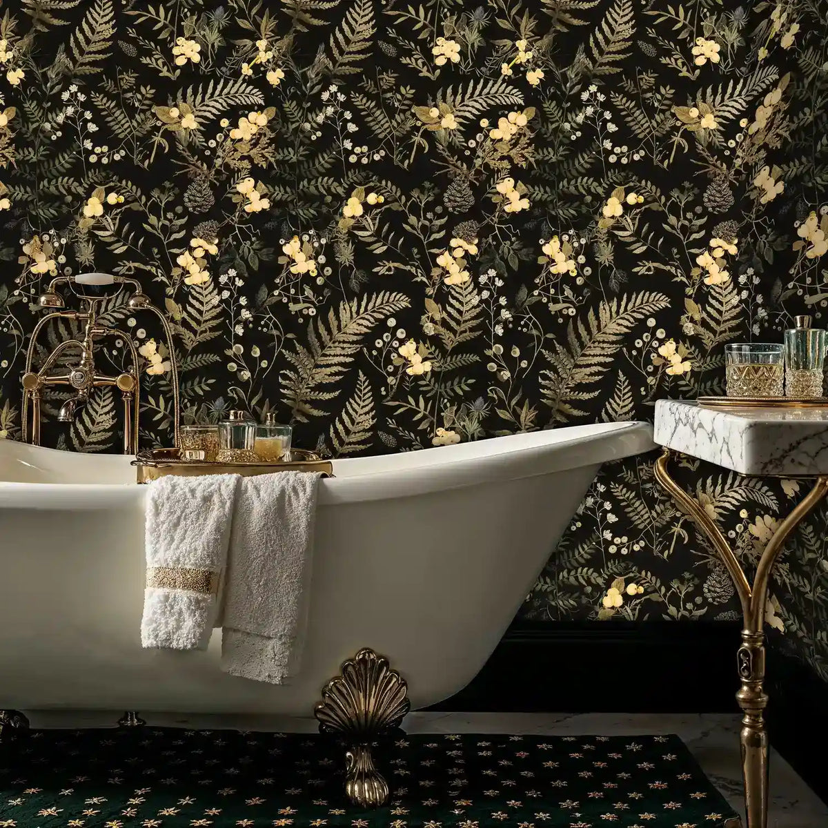 Gilded Botanical Wallpaper in Black and Gold