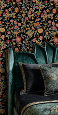Dark Floral Embroidery Tapestry Wallpaper