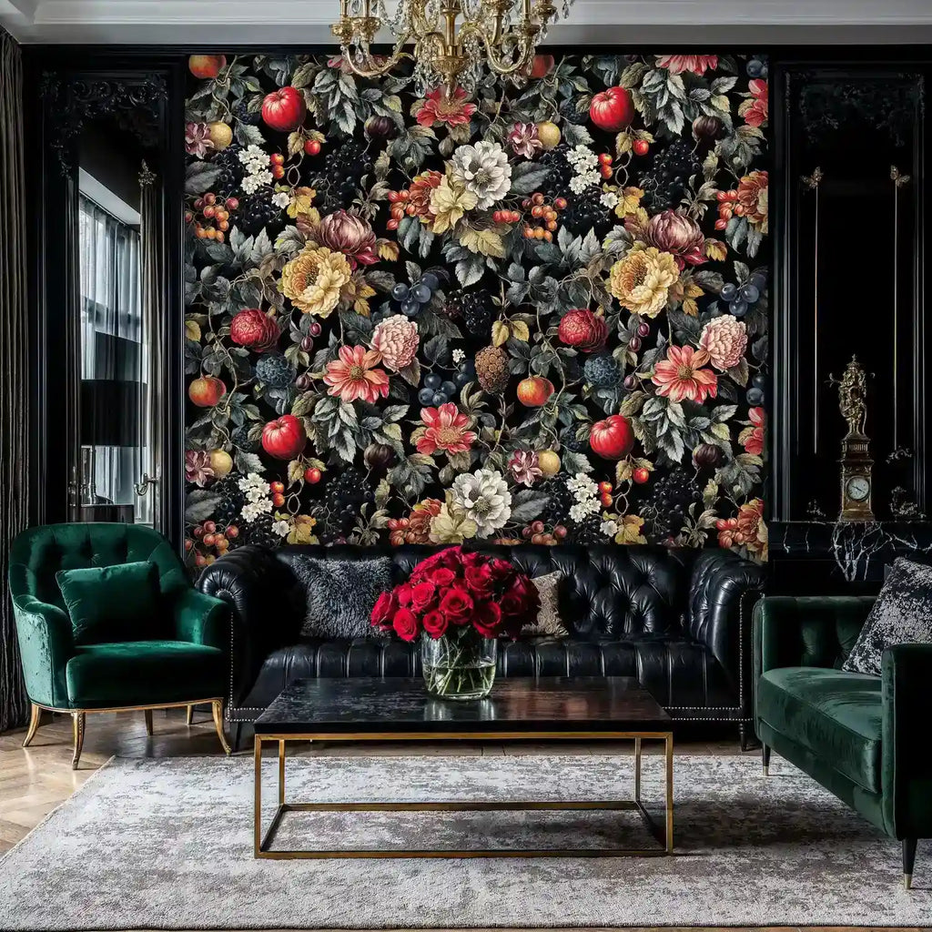Dark Botanical Fruit Garden Wallpaper