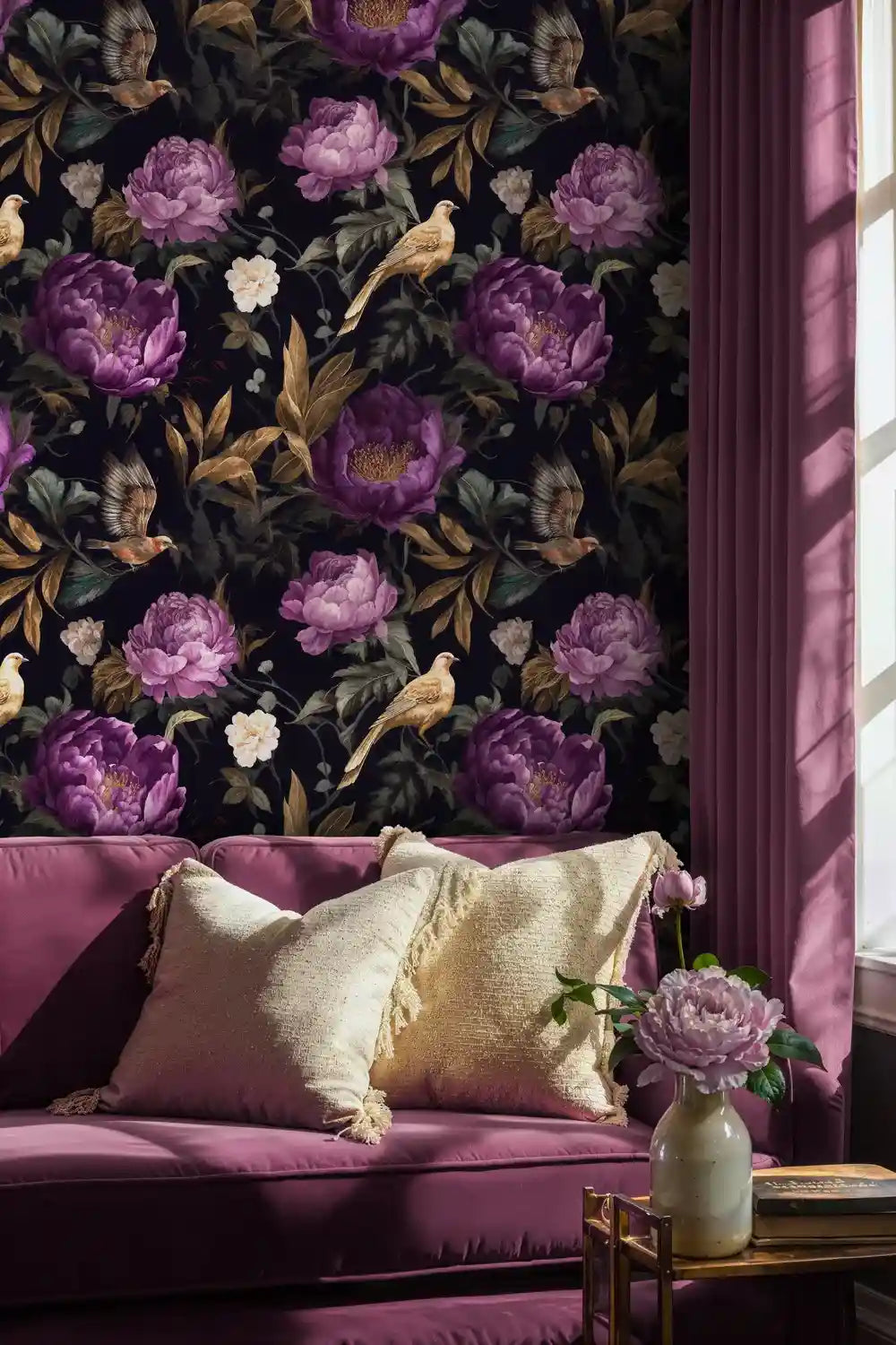 Moody Floral Birds Wallpaper