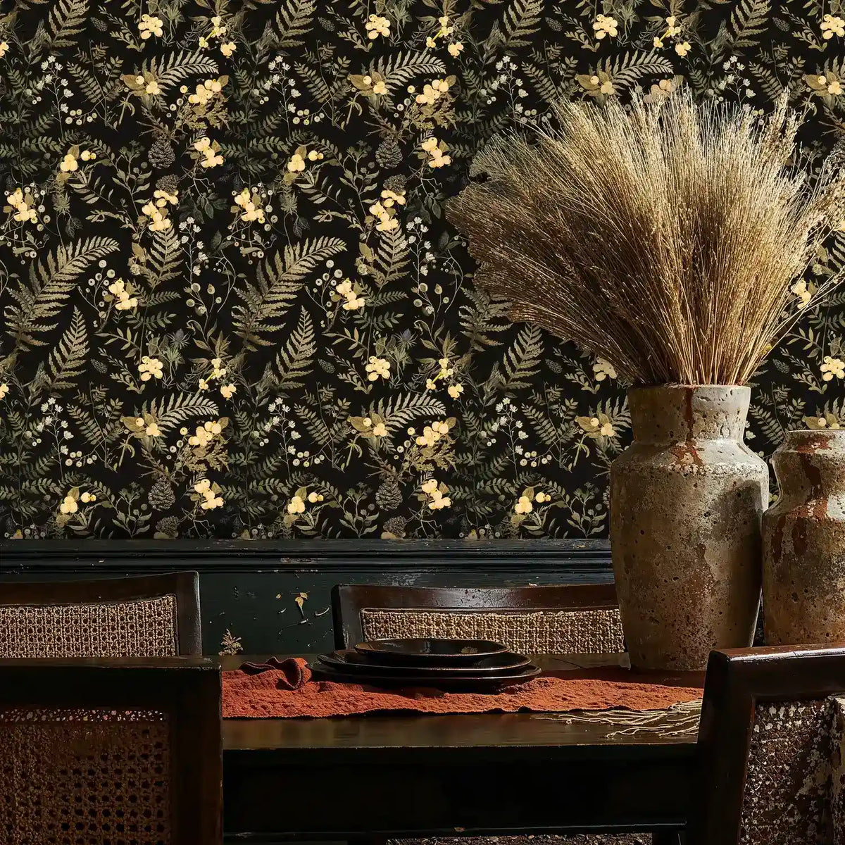 Gilded Botanical Wallpaper in Black and Gold