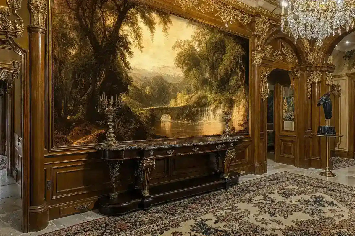 Arched Bridge in Mountain Valley Wall Mural