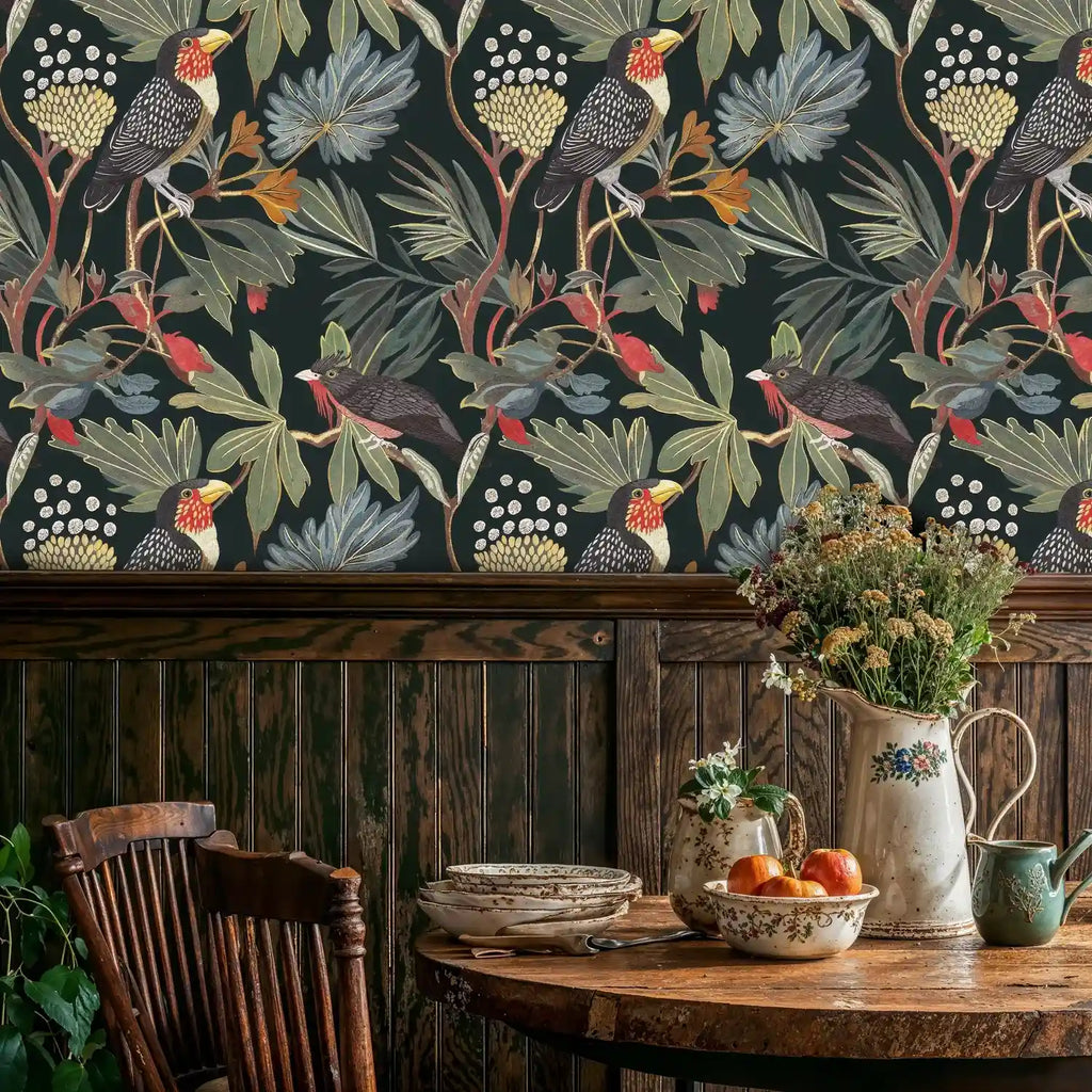 Tropical Birds and Botanical Wallpaper