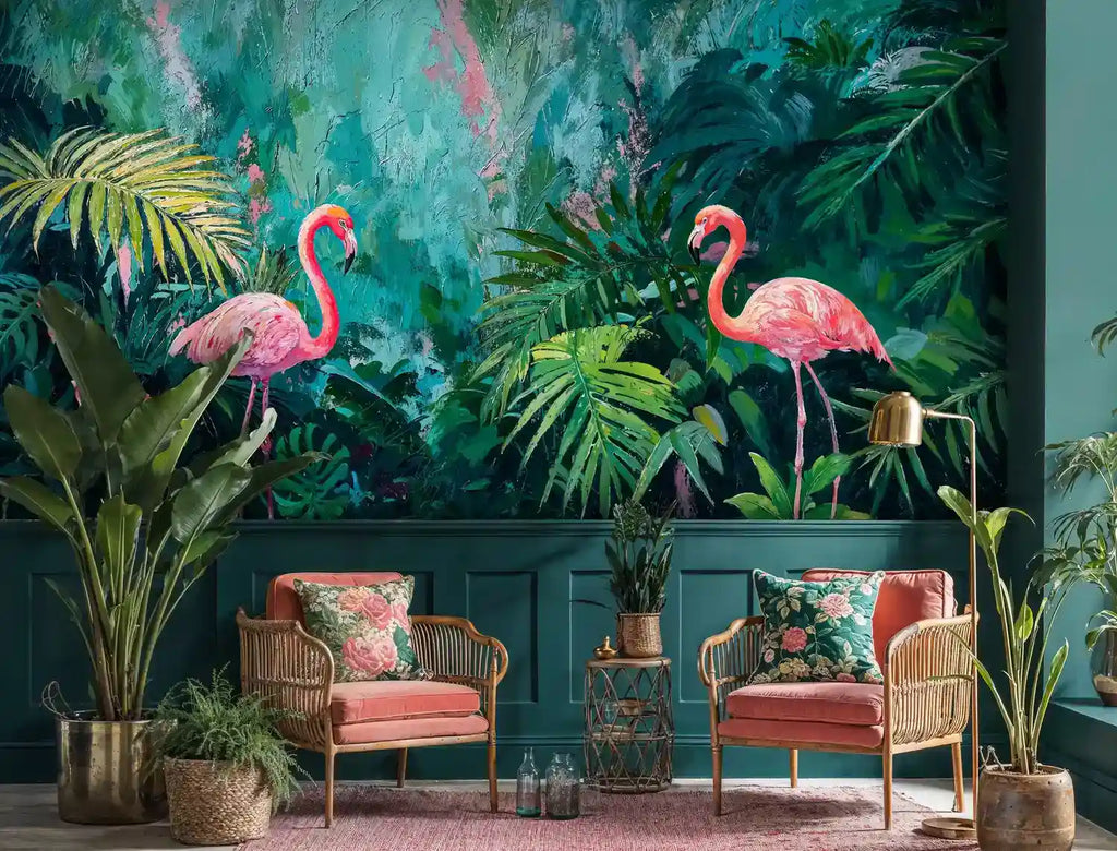 Tropical Flamingo Paradise Wall Mural